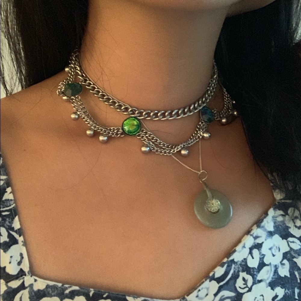 💎 SILVER BALL & OPAL STYLE SHORT NECKLACE 💎